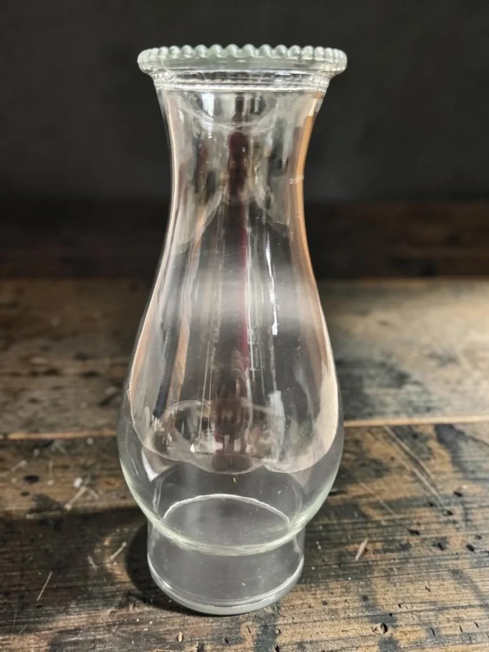 Clear Glass Hurricane Lamp Shade With Beaded Top Edge Vintage Replacement Globe